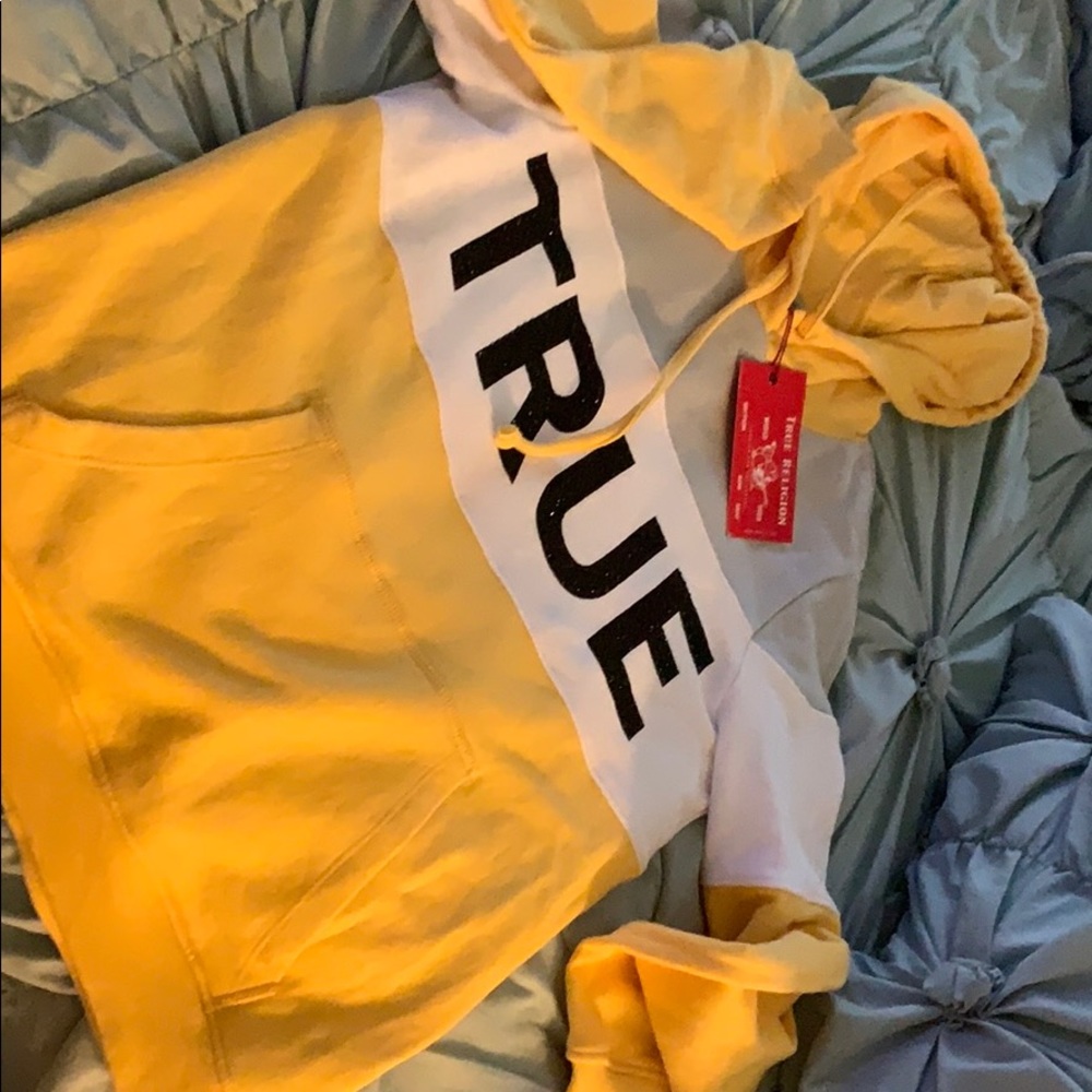True religion sweat shirt yellow colorblock m NWT